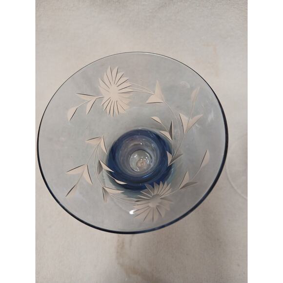 Murano Etched Cocktail Cordial Glasses 5" BLUE Barware Hand Blown Italy Antique - Picture 14 of 16